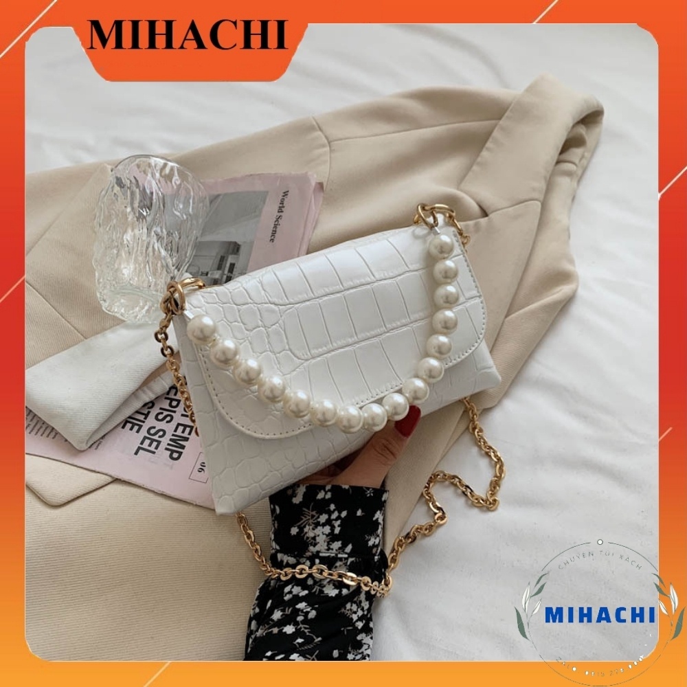 Túi Xách Nữ Đeo Chéo Da Bóng Dây Xích Thời Trang Kèm Ngọc Cao Cấp Đi Làm Công Sở Dự Tiệc Đẹp - TDC128