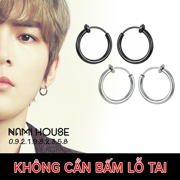 Bông tai nam nữ khoen tròn không cần bấm lỗ tai phụ kiện unisex style hàn quốc kpop hot trend khuyến mãi - namimi house