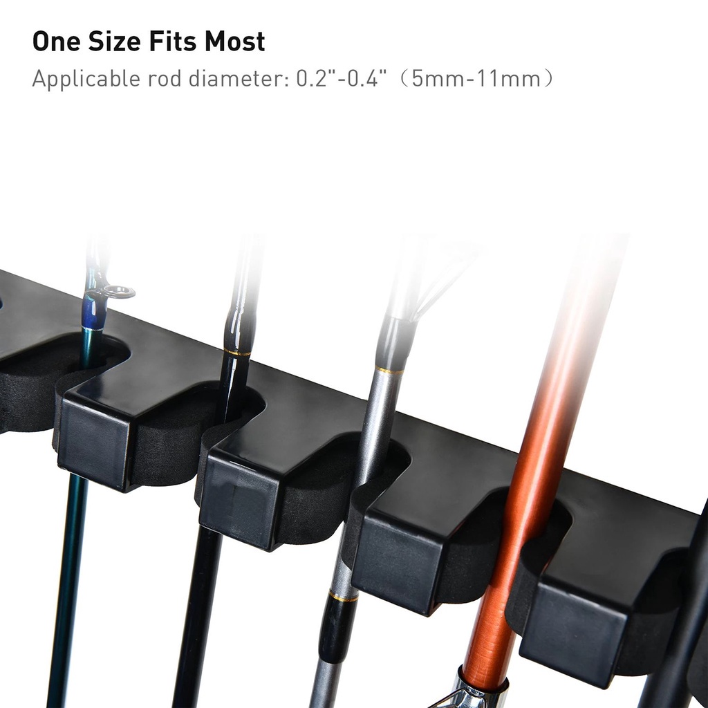 SHOUKEY 6-Rod Rack Fishing Vertical Pole Holder EVA Foam Rod Clips Wall Mounted Storage Stand Bracket