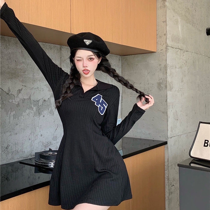 COZOK Đầm tay dài cổ polo dáng ôm thời trang