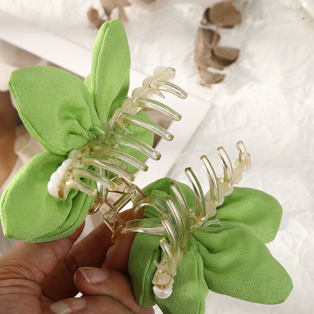 Kẹp tóc HAIMEIKANG đính hoa vải ngọc trai màu trơn dễ thương xinh xắn