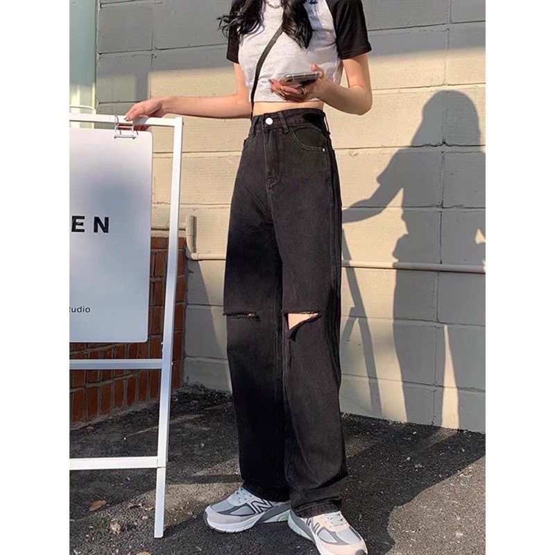 QUẦN JEANS ỐNG SUÔNG RÁCH GỐI XẺ M03 💥 Giá siêu rẻ💥
