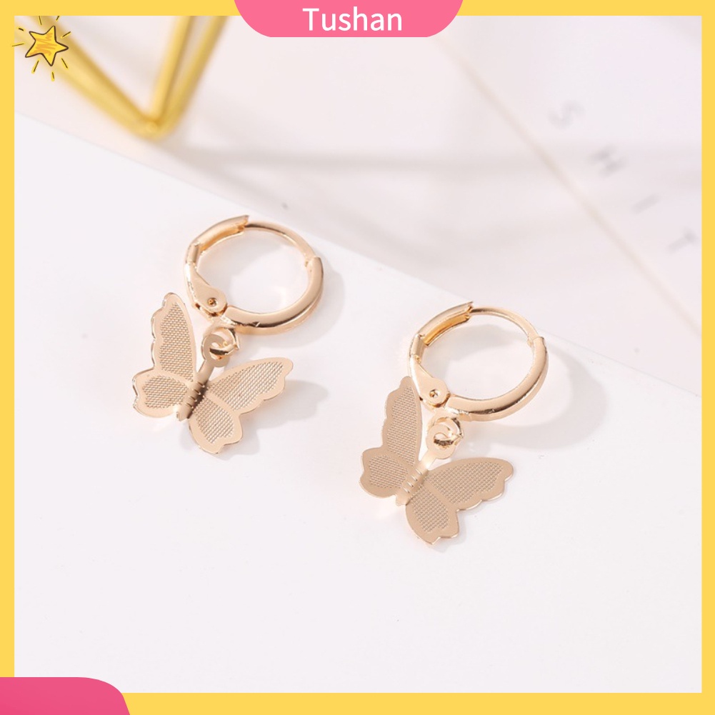 Khuyên tai xỏ dáng dài hình bướm mặt nhám đáng yêu thích hợp làm quà sinh nhật cho bạn nữ