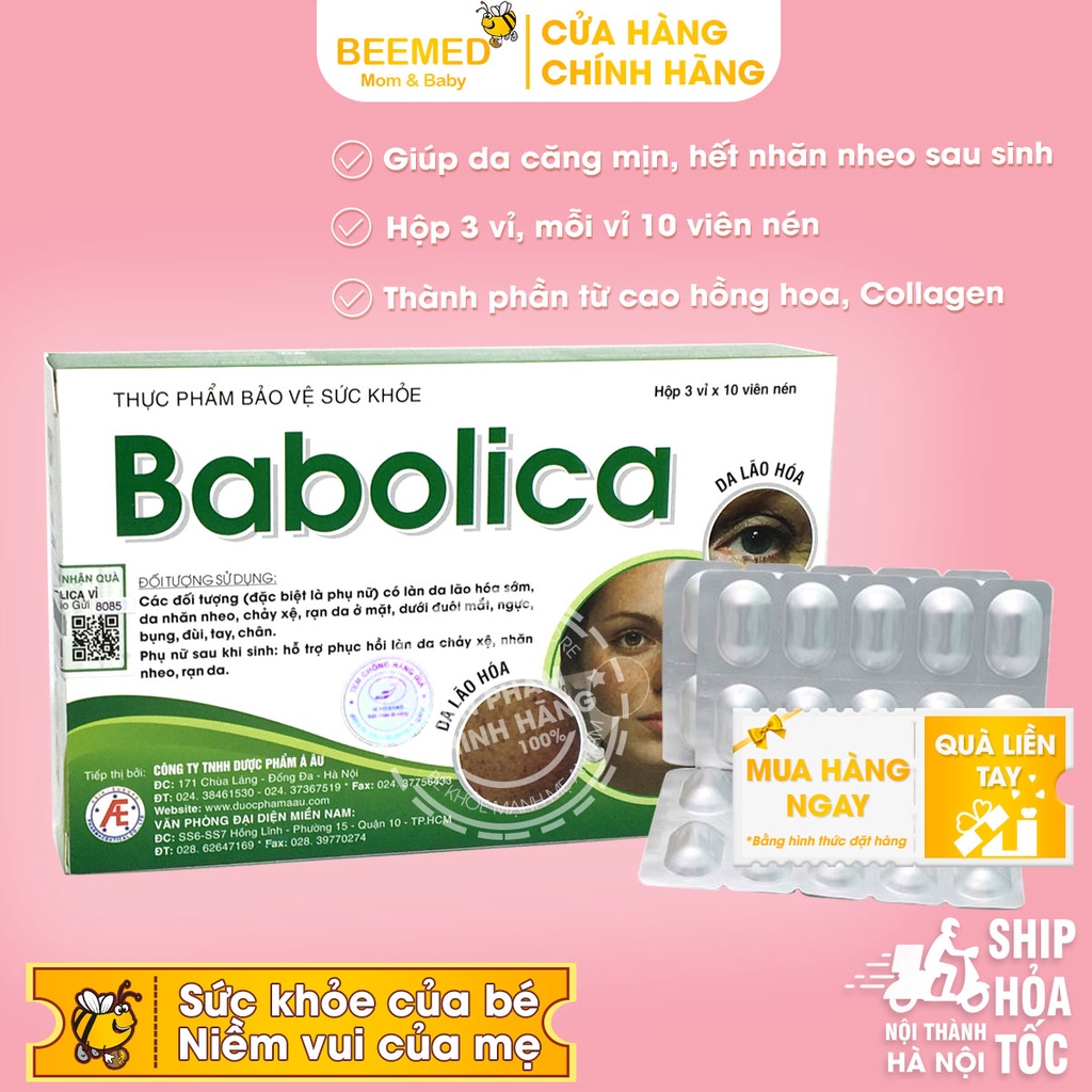 Babolica - Viên uống giảm nhăn da, chống lão hóa đẹp da cho phụ nữ sau sinh từ thảo dược và collagen