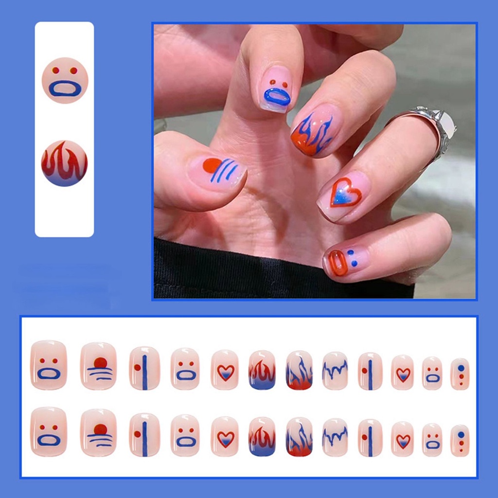 [Hàng mới về] Set 24 móng tay giả đầu tròn có thể tháo rời thời trang cho nữ kèm đồ dũa và keo