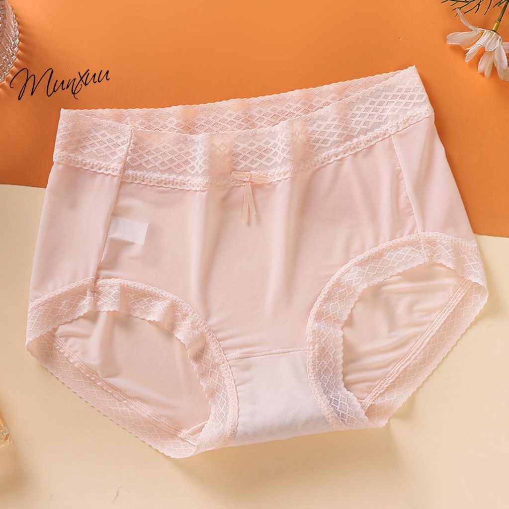 Quần lót nữ su lạnh cao cấp MUNXUU, màu sắc trung tính phối viền ren nơ ngọt ngào - QC118