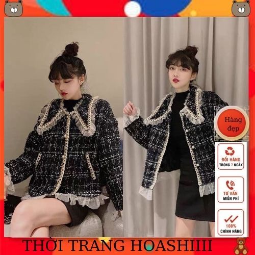 ÁO KHOÁC DẠ TWEED PHỐI BÈO CÚC NGỌC SIÊU XINH XẮN / ÁO DẠ TWEED BÈO ĐEN | BigBuy360 - bigbuy360.vn