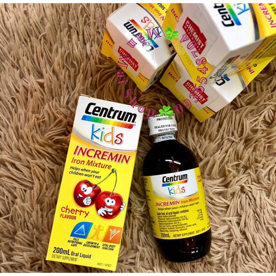Siro Cho Trẻ Biếng Ăn Centrum Kids Incremin Iron Mixture Của Úc 200ml