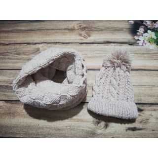 Bộ khăn ống mũ chuông màu be sáng đan tay