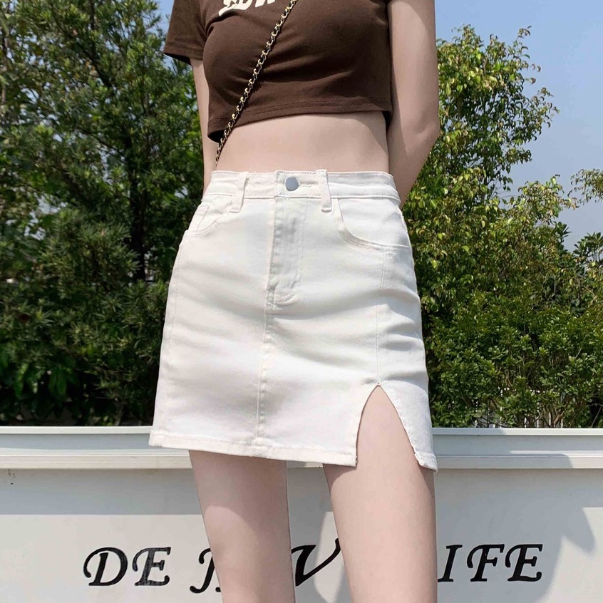 Chân váy jean Chữ A Lưng Cao Thời Trang Hàn Quốc Cho Nữ
