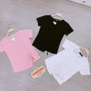 Áo phông cổ tim rút dây vạt chéo