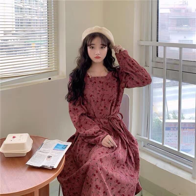 ⚡️ĐẦM NHUNG⚡️Đầm nhung tăm cổ vuông màu hồng