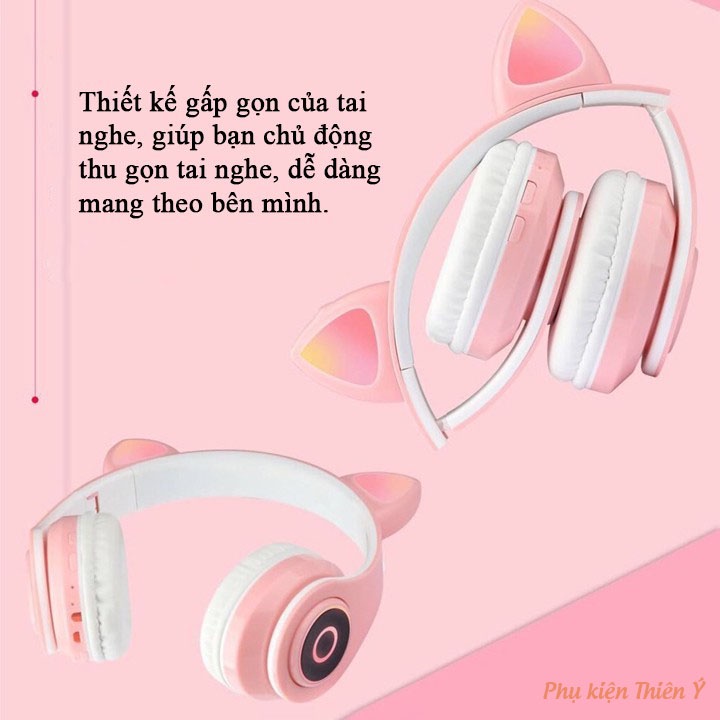 [Nguyên Sale] Tai Nghe Mèo Bluetooth Có Mic Siêu Dễ Thương Đủ Màu Sắc Pin Khủng - Tai Nghe Cute