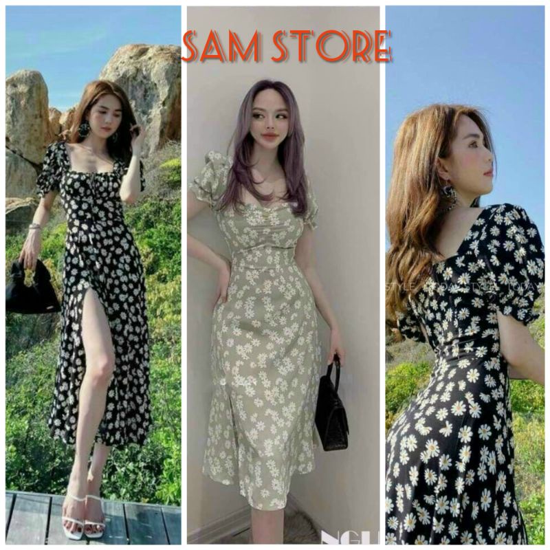Đầm Hoa Cúc Hoạ Mi Nhí Tay Con Xẻ Tà Size M SamStore