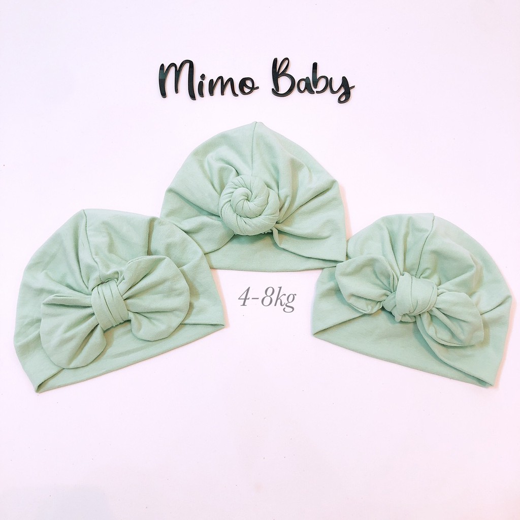 Mũ nón turban đáng yêu cho bé bé gái màu trơn (4-8kg) Mimo baby