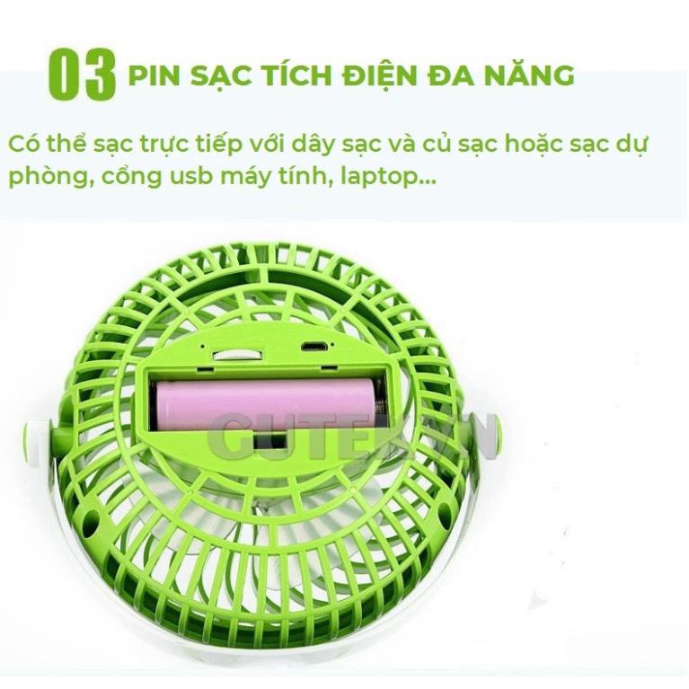 Quạt mini tích điện để bàn kẹp bàn kẹp xe đẩy em bé đa năng 3 tốc độ gió Gutek F186 7986