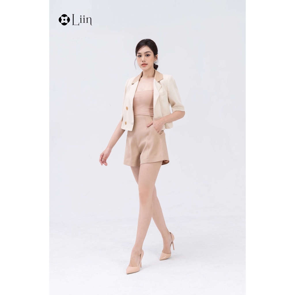 Áo vest nữ linbi cao cấp màu be croptop phong cách trẻ trung, sang trọng liin clothing V5355