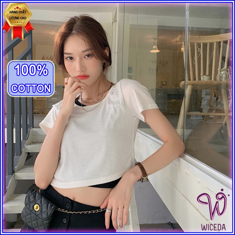 Áo croptop cổ vuông tay ngắn đẹp,áo thun cải màu xinh chất 100% cotton mềm mịn màu đen trắng hồng ghi Wiceda AK261