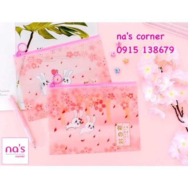 Túi ví zip chống thấm đựng bút, mỹ phẩm size A5 hình thỏ dễ thương