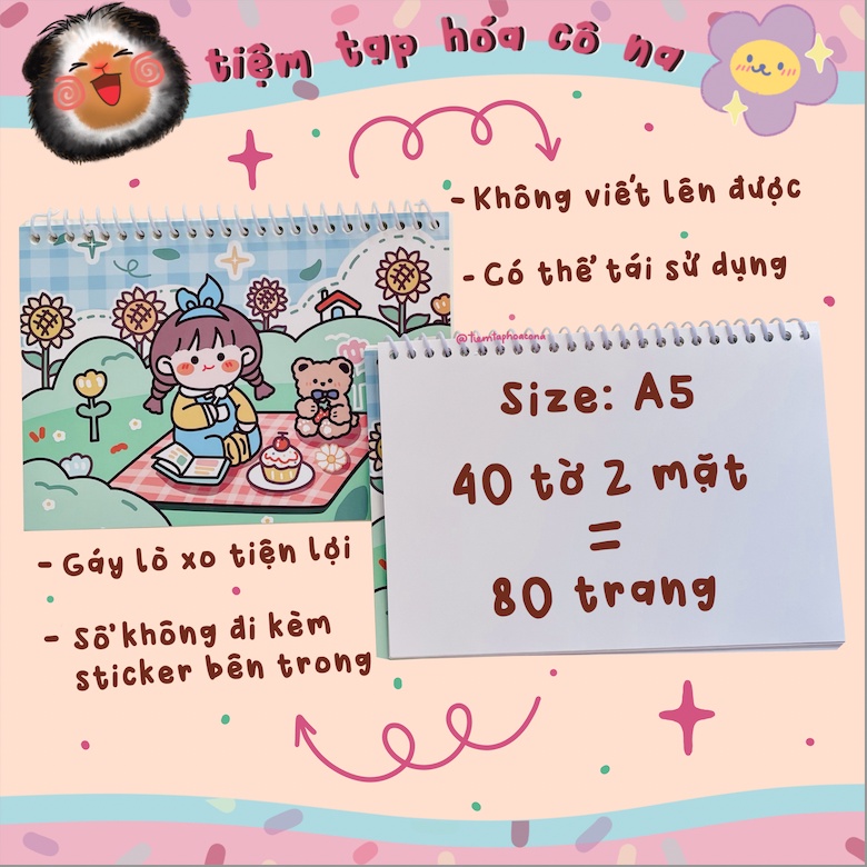 Sổ chiết và lưu trữ sticker size A5 80 trang -  Sổ lò xo caro dễ thương - Sổ lưu trữ hình dán washi - tiemtaphoacona