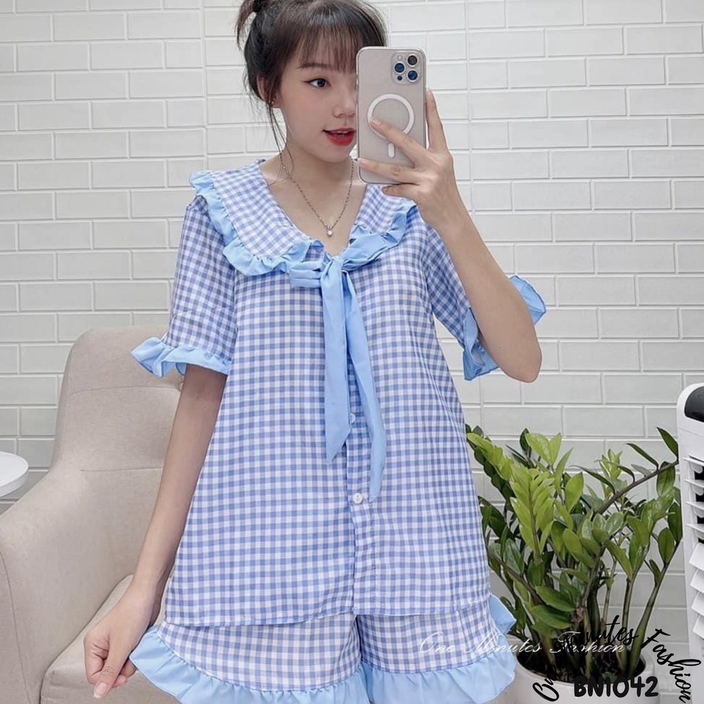 Bộ mặc nhà caro cột nơ xinh-BN1042 | BigBuy360 - bigbuy360.vn