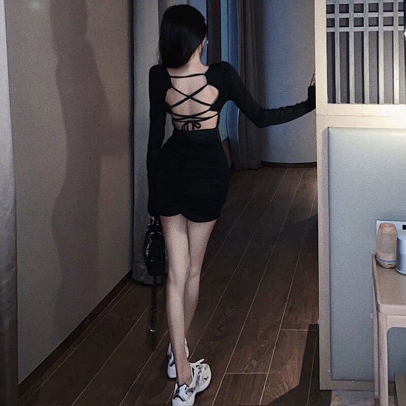 Đầm Ôm Body Tay Dài Đan Dây Lưng Sang Trọng Đẹp Sexy Thời Trang Công Sở Dạo Phố Dự Tiệc Hàng Cao Cấp