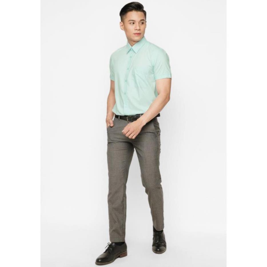 ( Bão Sale ) Áo sơ mi ngắn tay trơn màu Slim Fit Vĩnh Tiến màu xanh ngọc ! NEW ⁶ ' $ ' ᵛ # 1