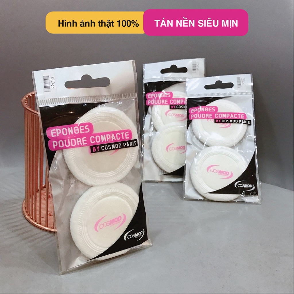 Set 2 Bông đánh phấn Cosmod Nhật Bản với bông mút mềm, mịn, dễ tán