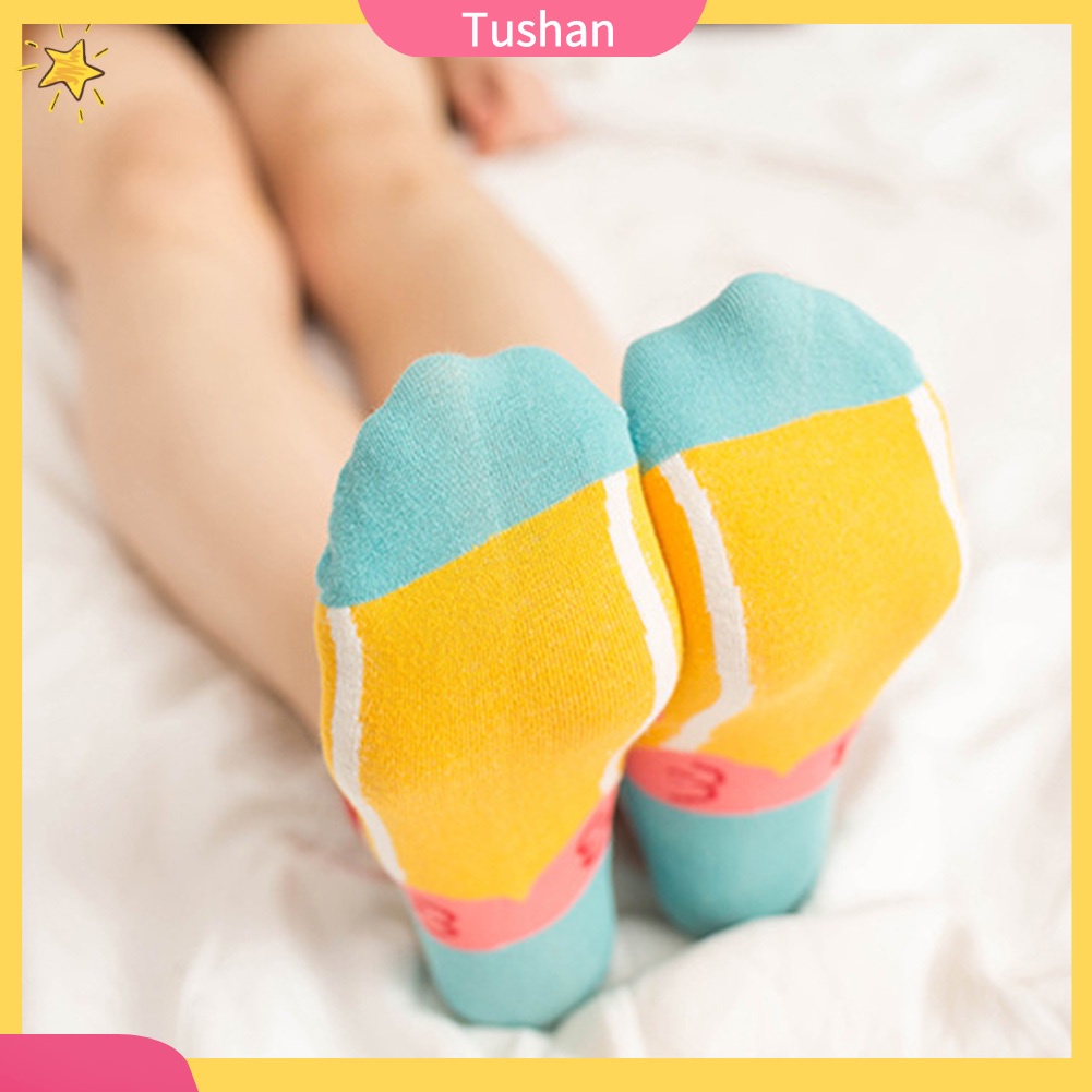 TUSH Fashion Women Flamingo Print Low Cut Breathable Cotton Short Ankle Boat Socks