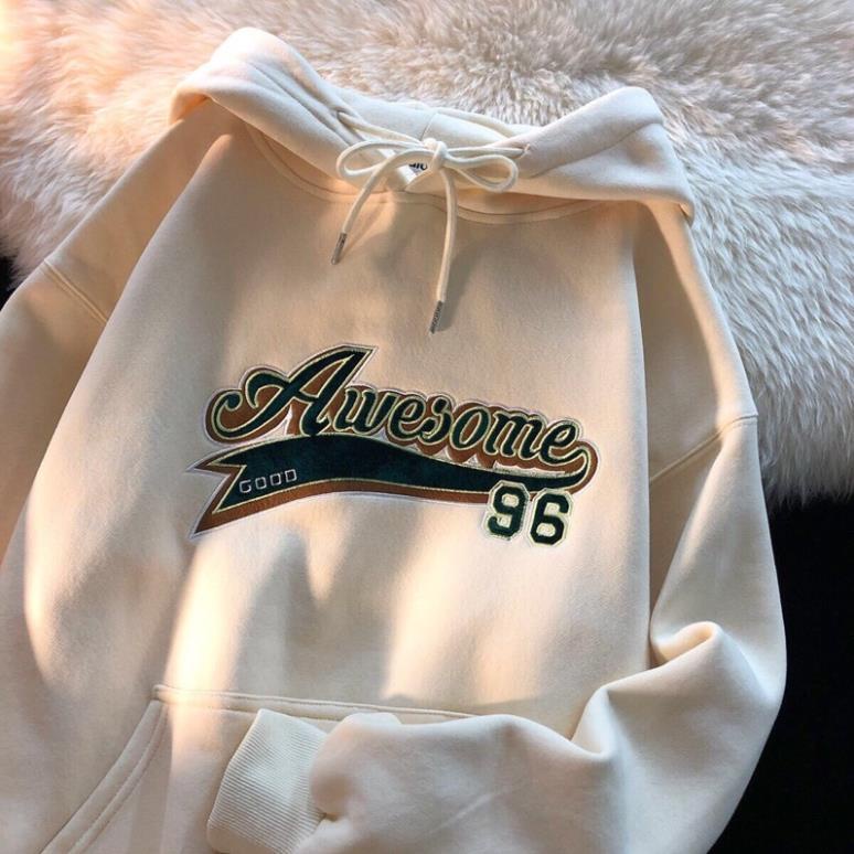 Áo Nỉ Mũ Hoodie Zip Awesome 96 Chất Nỉ Ngoại 2 Màu Nâu Be Dầy Dặn Form Rộng Hàn Quốc(Hàng Sẵn)