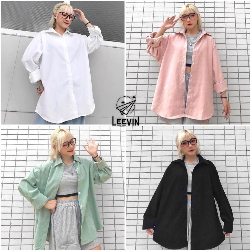 Áo Sơ Mi TAY DÀI KUPI Unisex Nam Nữ Nhung Form Rộng Dáng Suông Ulzzang - Leevin Store ་  ྇