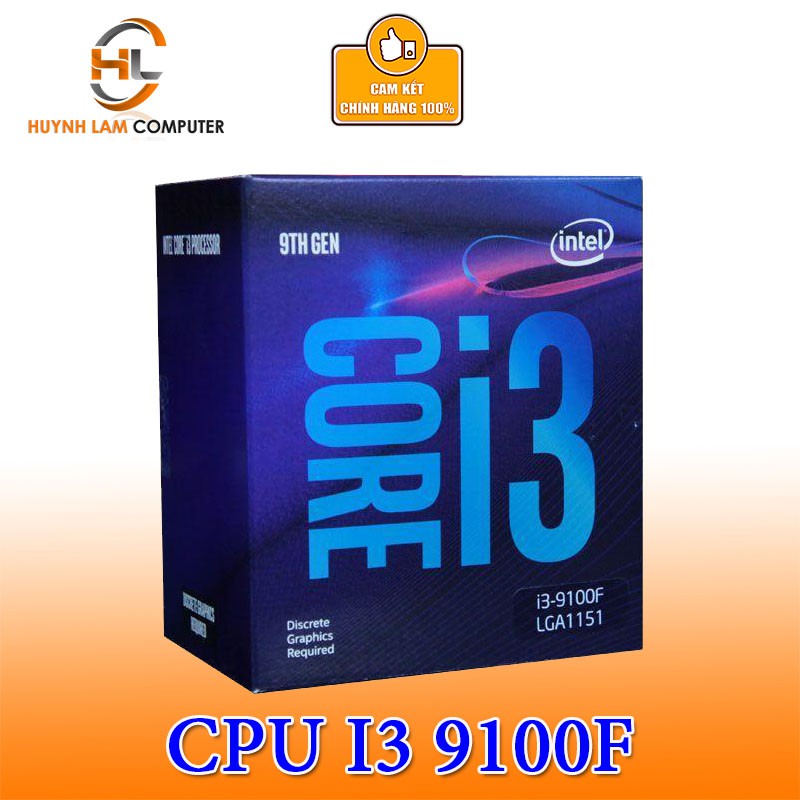 CPU Intel Core i3 9100F 4 Cores-4 Threads 3.6GHz 1151-v2 Box chính hãng (Không GPU) Mã 6N