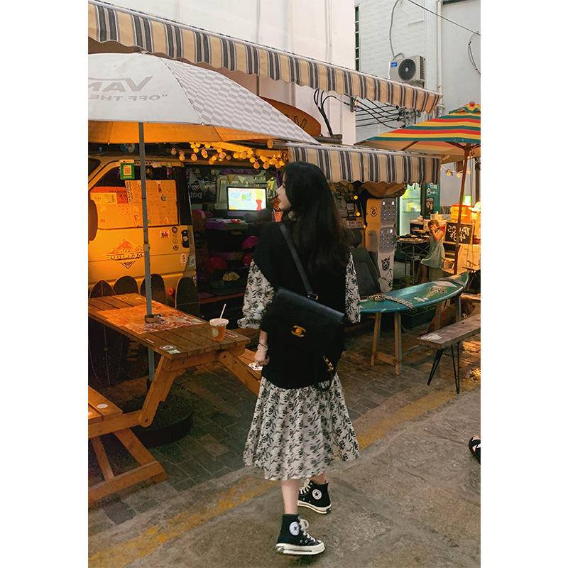 Đầm Thiết Kế Giả Hai Lớp Phối Ren Phong Cách Pháp Mới