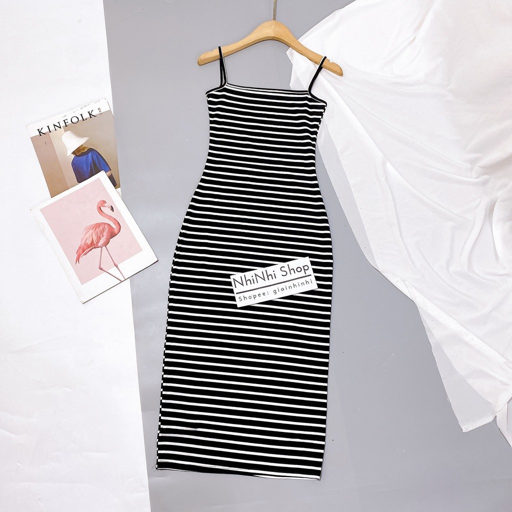 [người bán địa phương] Váy body 2 dây vằn báo siêu đẹp, Đầm dáng ôm hai dây co giãn VS1528 - NhiNhi Shop