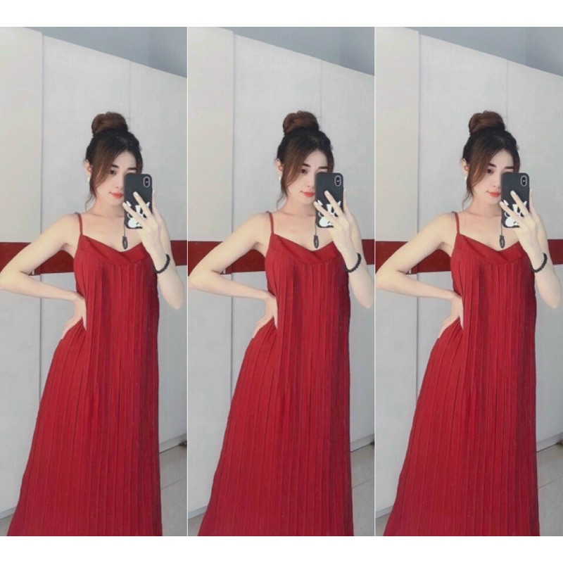 Đầm maxi 2 dây dập ly sang chảnh đầm cổ V dáng dài form rộng đầm bầu dáng suông free | BigBuy360 - bigbuy360.vn