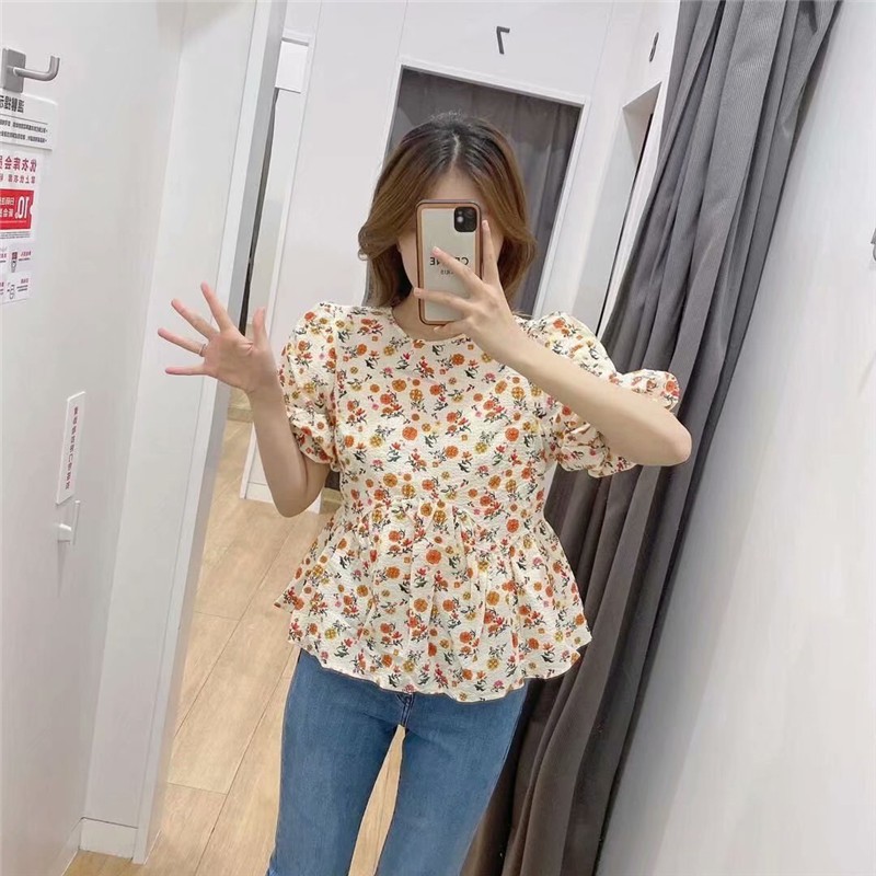 Áo Kiểu Nữ Tay Phồng Cổ Chữ V In Hoa Thời Trang Pháp 2021 | BigBuy360 - bigbuy360.vn