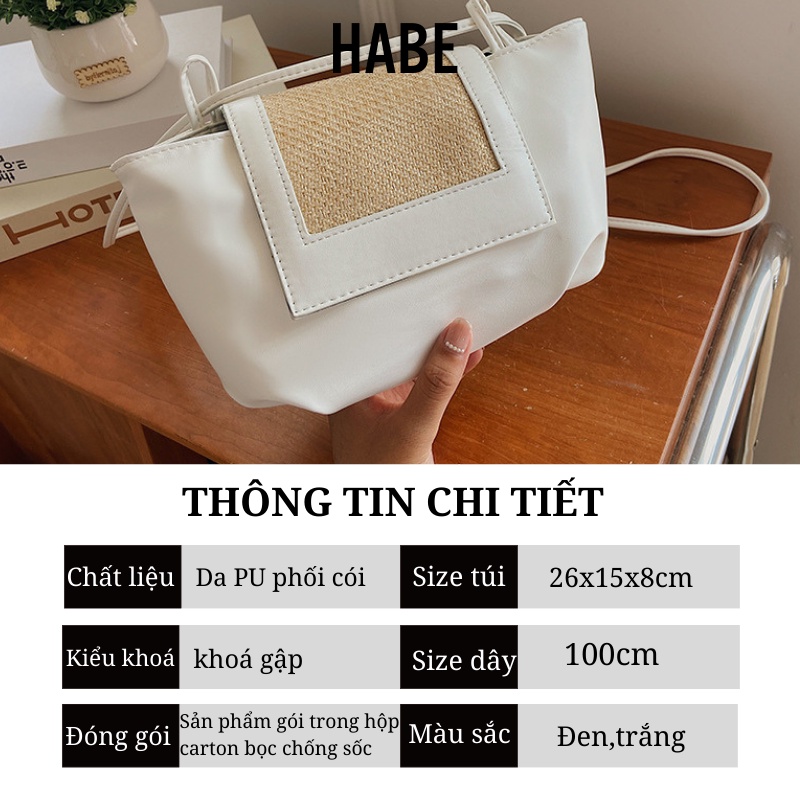 Túi xách đeo chéo nắp gập phối cói da mềm phong cách Hàn Quốc đơn giản