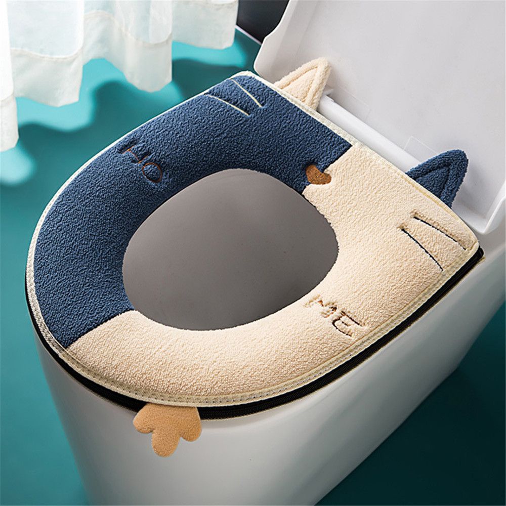 Miếng đệm lót bệ ngồi toilet vải cotton dày mềm mại giữ ấm mùa đông nhiều màu sắc tùy chọn có tay nâng thông dụng