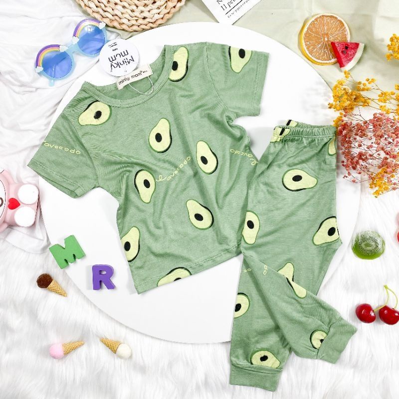 Bộ tay ngắn quần dài in trái cây thun lạnh Minky Mom cho bé trai bé gái