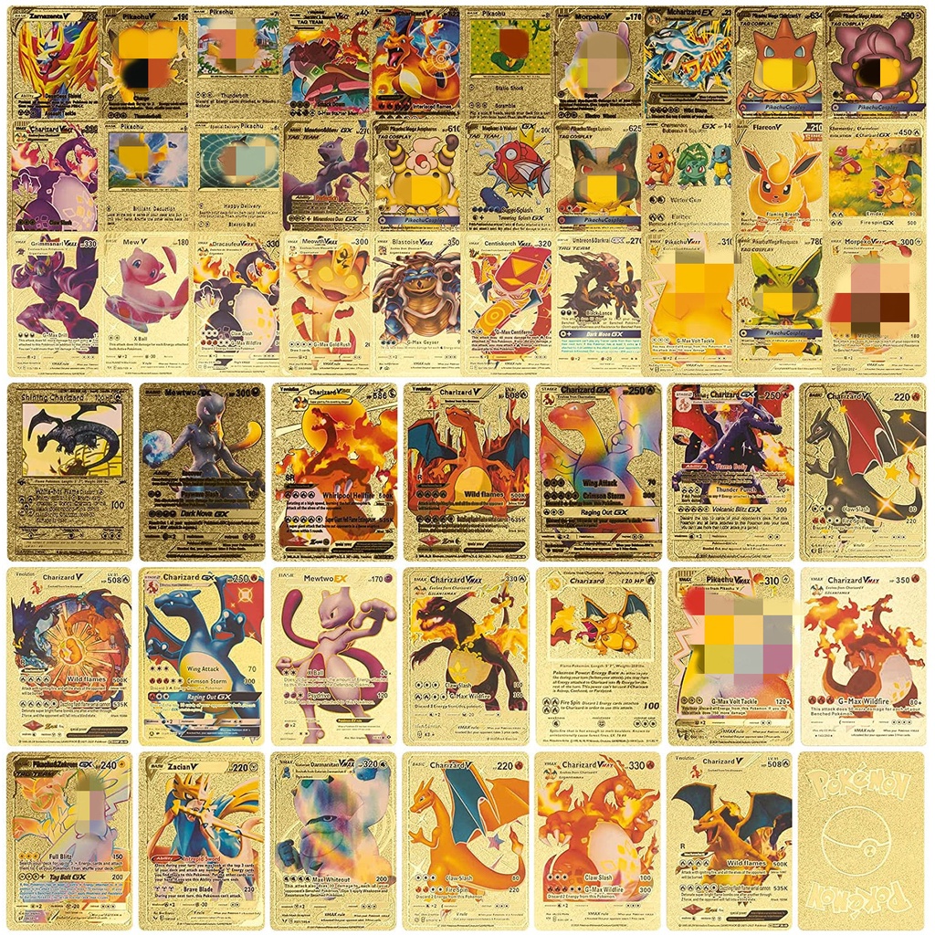 Set 55 - 27 - 10 thẻ bài Pokemon phiên bản tiếng Anh màu Vàng, Bạc, Đen siêu đẹp