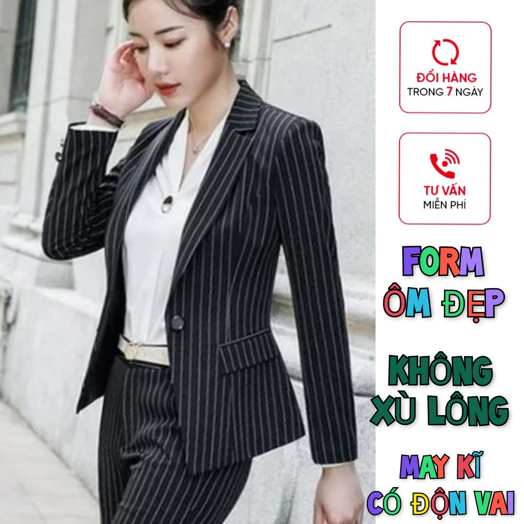 ÁO VEST KẺ SỌC CAO CẤP VẢI BỐ MỎNG NHẸ FORM ÔM ĐẸP MẶC CỰC TÔN DÁNG
