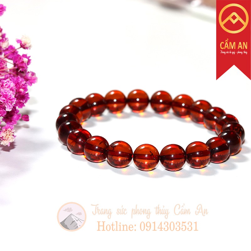 (Sale 1 Sản phẩm duy nhất) 1 Vòng Hổ phách đỏ 10 ly cho nữ như trong hình, đẹp và sang trọng - Cẩm An