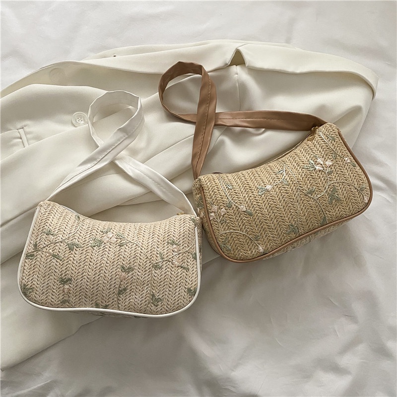 Túi Đeo Vai Hình Vuông Đan Cói Phối Ren Phong Cách Hàn Quốc Thời Trang Mùa Xuân 2022