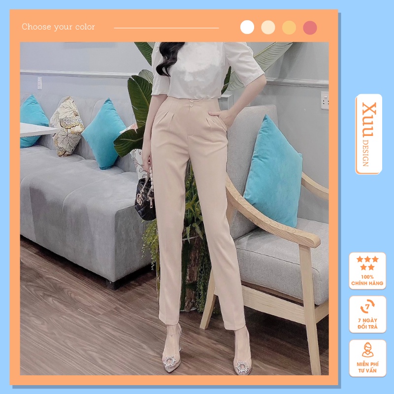 Quần baggy cạp cao Xuu Design, Quần tây chất vải tuyết mưa dày dặn QA04 KEM