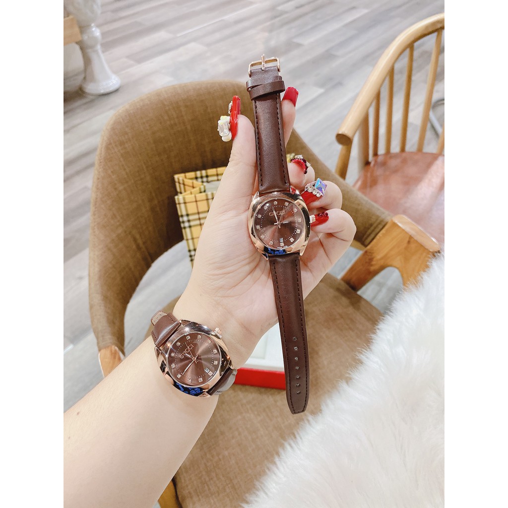 Đồng hồ nữ GUCCI dây da nâu sang trọng, thiết kê tinh tế thời thượng, chống nước, bảo hành 12 tháng, full box