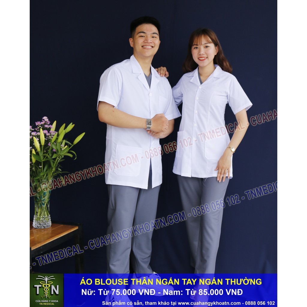 Áo Blouse (Blue) Tay Ngắn, Thân Ngắn Dược Sĩ, Điều Dưỡng, Y Tá - Thương hiệu TN Medical