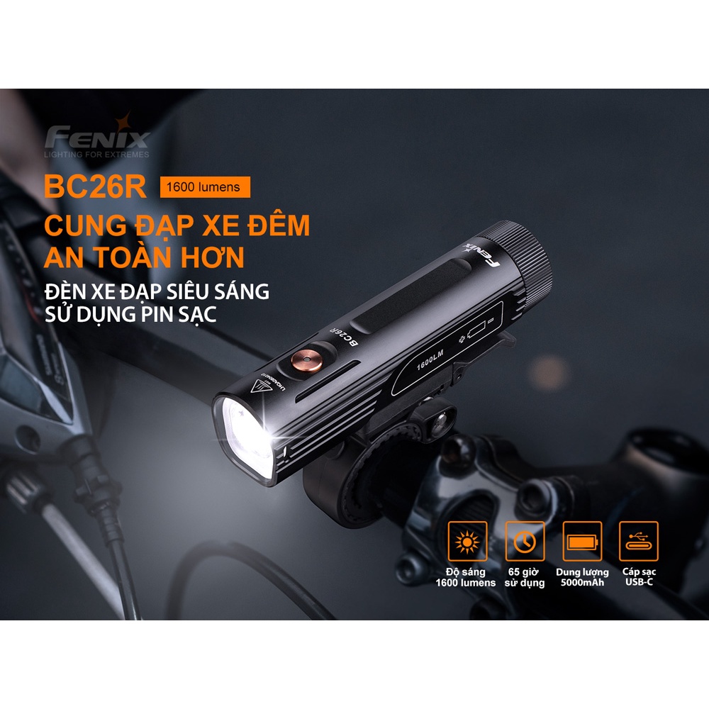 Đèn xe đạp FENIX BC26R sáng 1600 lm chiếu xa 168m pin 21700 5000mAh sạc USB-C