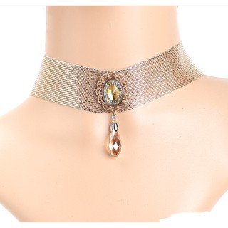 Vòng cổ choker dây chuyền nữ dạng lưới bản 2.5cm đính đá lấp lánh phong cách sang trọng