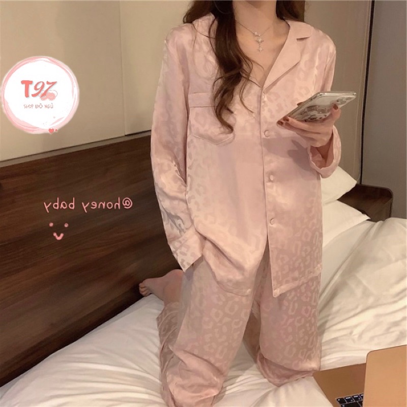 Bộ Pijama Lụa Dài Tay T97 Bộ Ngủ Lụa Dài Tay Hoạ Tiết Da Báo Cách Điệu