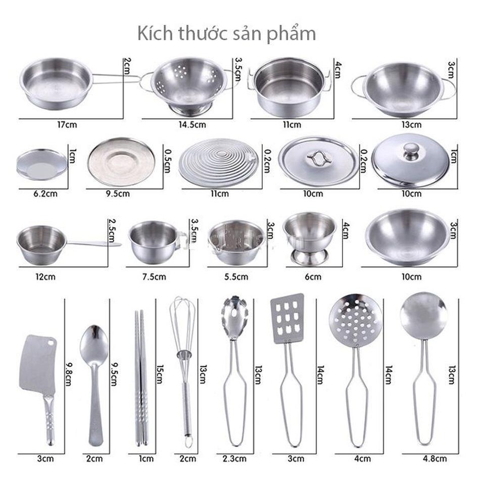 Bộ đồ chơi nấu ăn kitchen 40 món bằng inox cho bé học nấu ăn